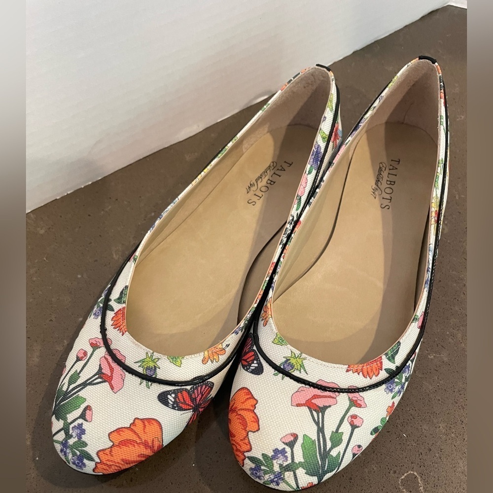 Talbots Women's Floral Flats - White and Multicolor